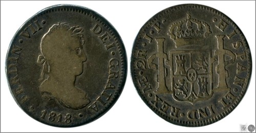 Spain Fernando VII 2 Reales 1818 JP Lima Ag BC / F 906