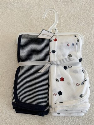 NEW Carter's Swaddle Knit Receiving Baby Blankets Navy Stripe Sports 2 Pack VHTF
