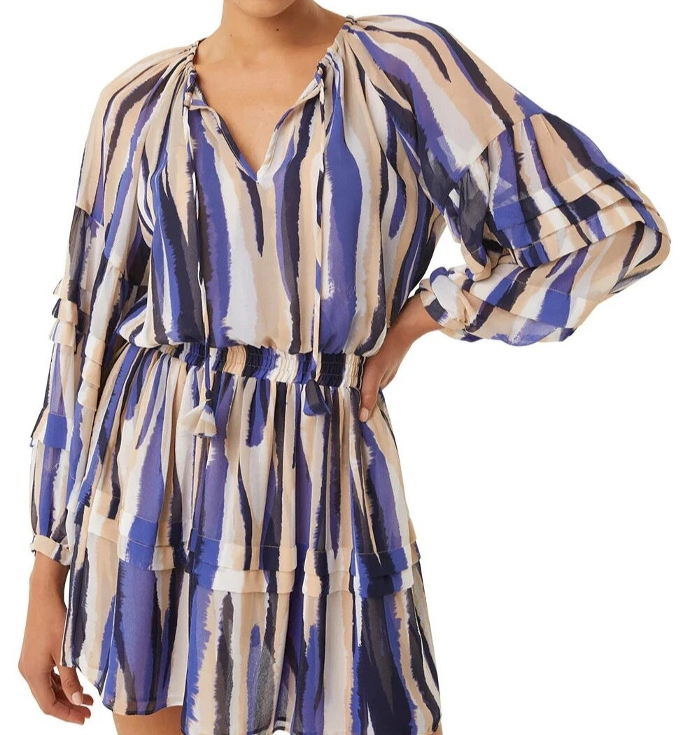 NUEVO MISA Los Angeles Karlina Mini Vestido a Rayas Instinto Talla Pequeña CHIFFON