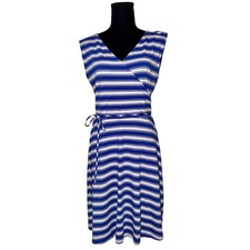 Talbots Medium Faux Wrap Blue & White Striped Sleeveless Cotton Modal Sundress