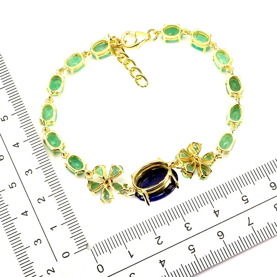 Pulsera de plata de ley 925 ovalada zafiro azul 14x10 mm rubí piedras preciosas joyería 8 Foto 3 de 4