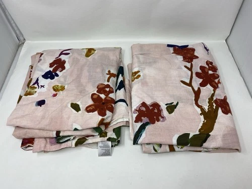 Anthropologie Sheer Floral Curtains Two Panels 50"x 84" Multicolor Cecilia Pink