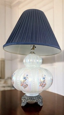 Vintage Three Way Blue Glass Floral Carl Falkenstein Hollywood Regency lamp 