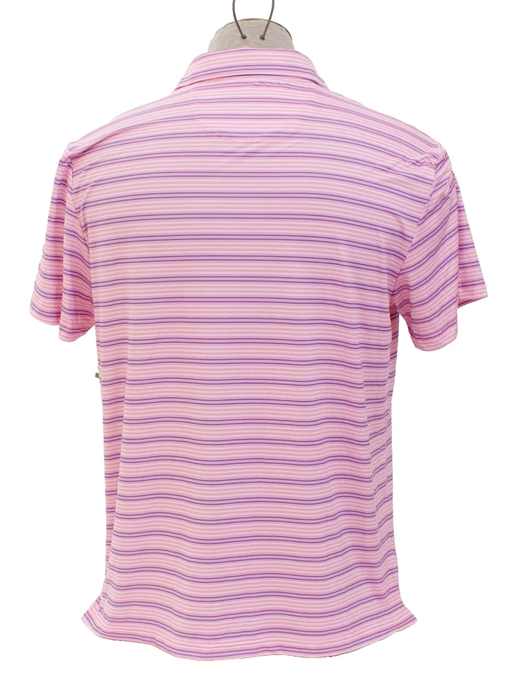 Camisa polo de golf IZOD para hombre L rosa azul a rayas manga corta elástica absorbente Foto 4 de 4