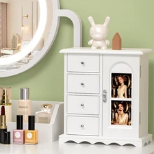 VINGLI Small Jewelry Armoire Organizer with Rotating Necklace Hooks