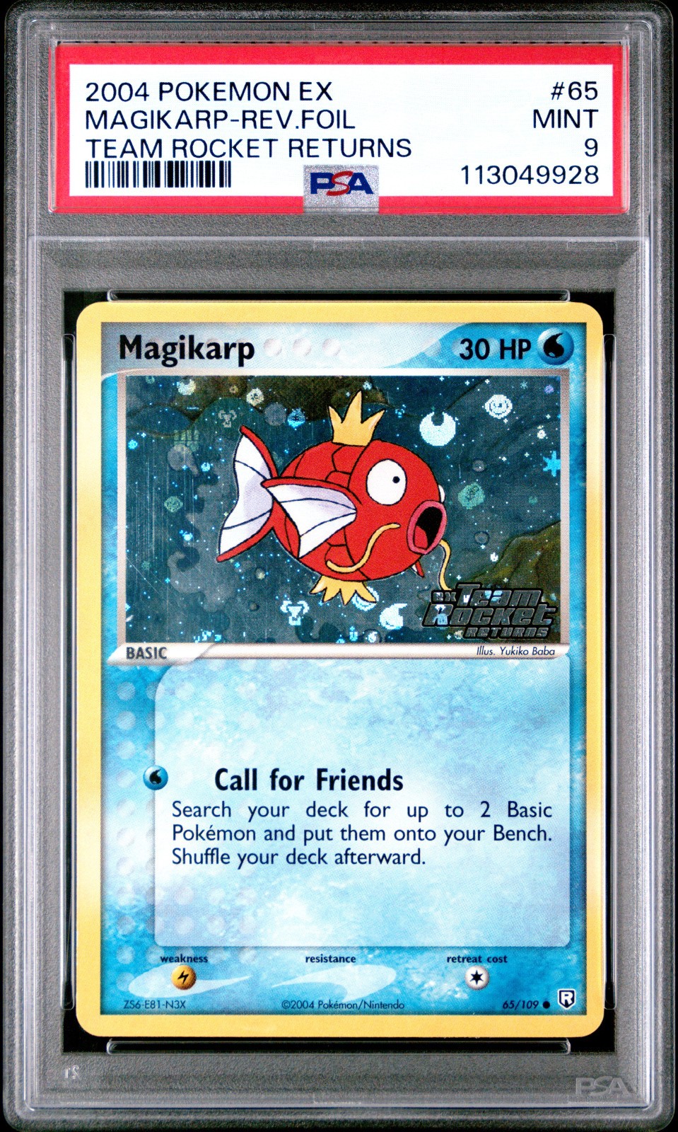 2004 POKEMON EX TEAM ROCKET RETURNS MAGIKARP #65 REVERSE PSA 9 MINT #113049928