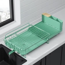 Kitsure Large Dish Drying Rack - Extendable Rack, Standard, Green 