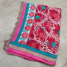 Indian Classic Designer Long Dupatta Scarf Hand Embroidery Tissue Net Veil Stole