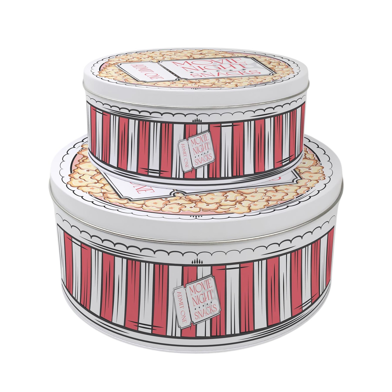 Movie Snacks Tin Set - Retro Cinema & Film Popcorn Gifts - Set of 2