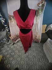 Red Stretch Sexy Belly Out Dress Ankle Length V Neck Zipper Back Formal / Casual