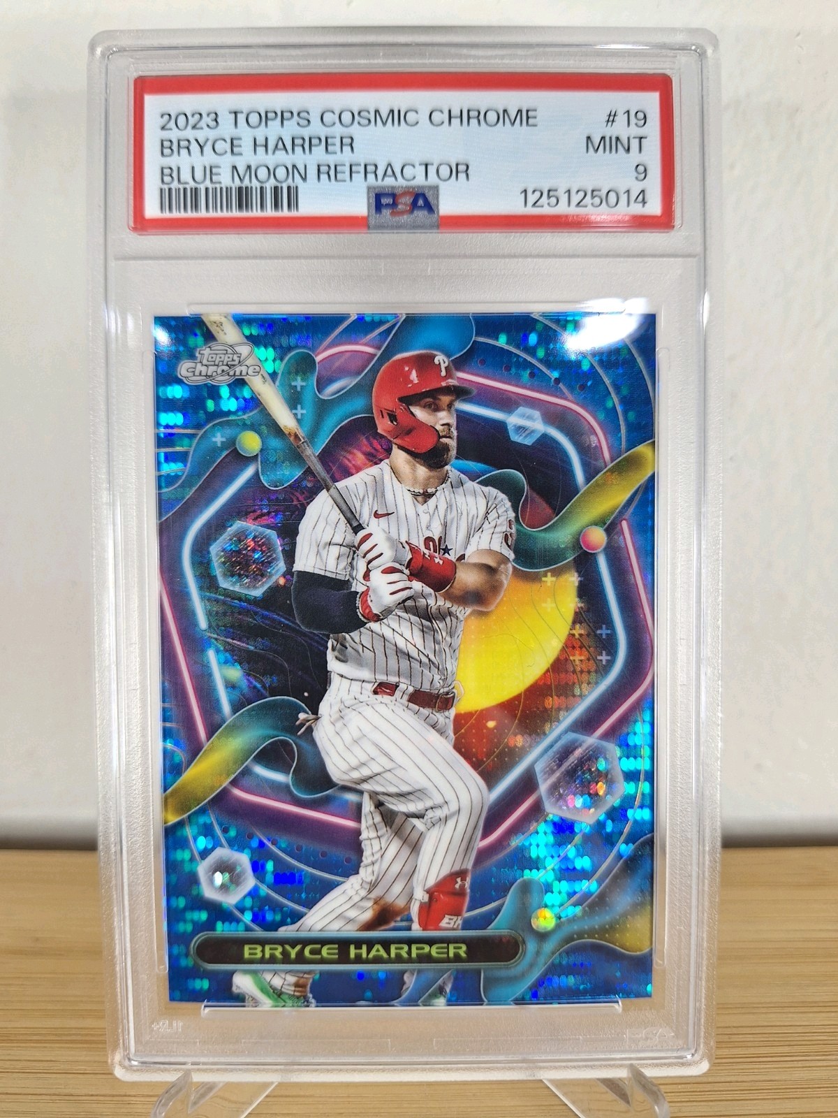 2023 Topps Cosmic Chrome #19 Bryce Harper Blue Moon Refractor /99 PSA 9 Phillies