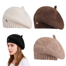 Women's Knit Beret Hat Winter Warm Soft Classic French Style Beanie Casual