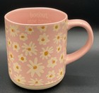  "Bonjour Mon Amour" Opal House stoneware mug Pink w/ pale yellow Daisies 16 oz  — photo 1
