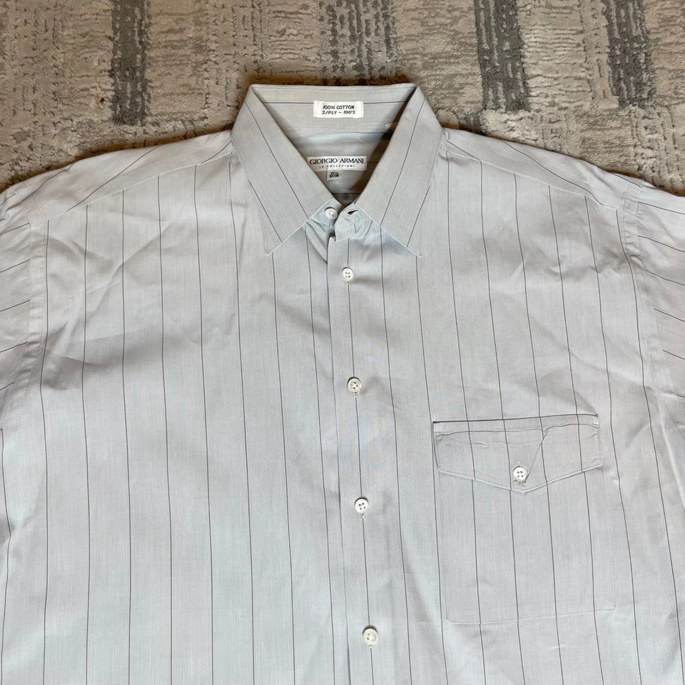 Vintage Giorgio Armani Le Collezioni Mens Pinstripe French Cuff Dress Shirt 15.5 - Image 3 of 4