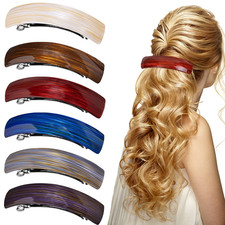 6 Pieces Retro Acrylic Hair Barrettes for Women, Gold Thread Stripes Large Frenc