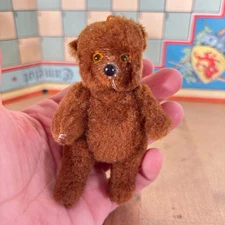 Miniature Plush Teddy Bear, Jointed, 4", Unmarked