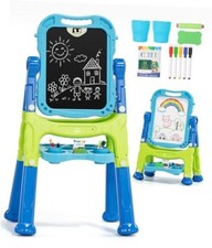 Easel for Kids 3-5, Magnetic Chalkboard Dark Blue, Light Blue, Green