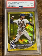 BOBBY WITT JR 2025 Bowman Chrome #7 Yellow Sapphire Refractor /75 PSA 9