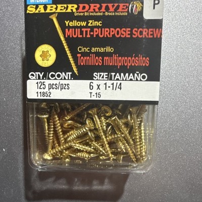 SaberDrive Multi-Purpose Screws 6 x 1-1/4 in Yellow Zinc Star 125pcs 11852