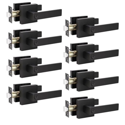 KNOBWELL 8 Pack Matte Black Interior Privacy Door Knob, Bedroom Doorknob with