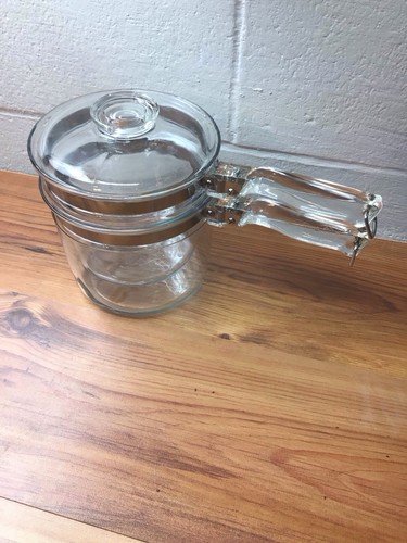 FLAMEWARE PYREX GLASS DOUBLE BOILER 1.5 Qt #6283 Complete 3 Piece Set Saucepan - Picture 2 of 13