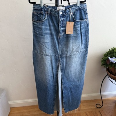 Reformation Tazz Maxi Denim Long Skirt Slit Pockets Raw Hem Blue Size 31
