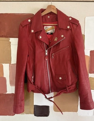 Chaqueta de cuero Schott Perfecto para dama piel de cordero roja talla L - Imagen 1 de 4