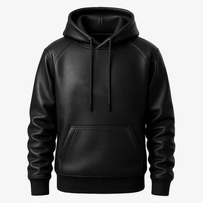 Men's Black Premium Leather Hoodie Genuine Handmade Lambskin Leather Jacket