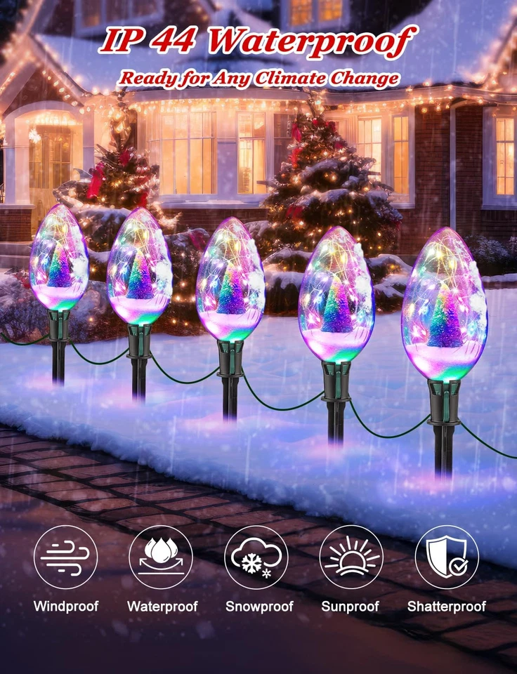 Jumbo C9 Decoraciones Navideñas Exterior, 8FT Impermeable Plug-In Pathway Lights Co Foto 4 de 4