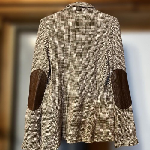 KAPITAL Brown Check Linen Blend Jacket with Leather Elbow Patches Size 1 S - Picture 4 of 7
