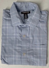 Kirkland Signature Men's Performance Sport Shirt LARGE 16-16.5, 34/35 BLUE PLAID