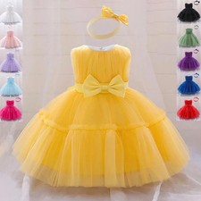 Baby Pleated Girl Dress Outfit 1st Birthday Dress Bow Party Gown Baby Clothes