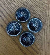 Vintage Tin Wire Wheel Litho Hub Caps - Set Of 4 - Japan 60s Tin Toy - READ