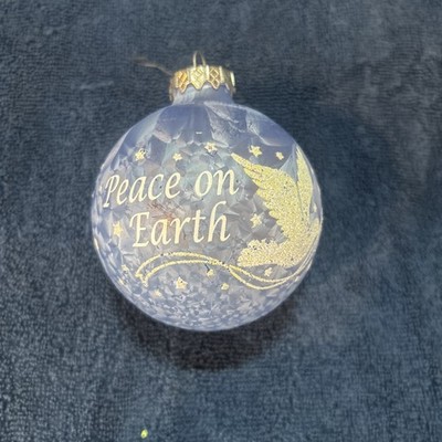 Vintage Bronner's Glass Christmas Ornament Dove and the message ''Peace on Earth 