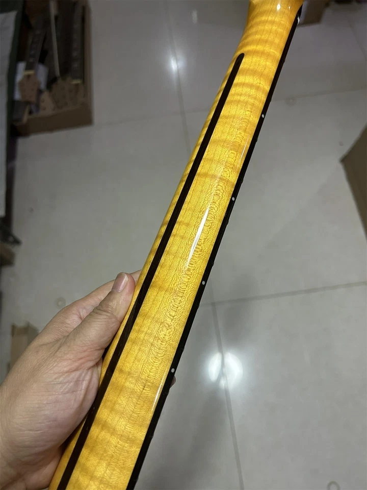 Stainless 21 Fret Flame Maple Electric Guitar Neck Rosewood for DIY Fender Tele - Image 4 of 4