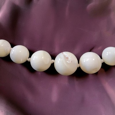 Antique Art Deco Balamuti Mother of Pearl Shell Bead Necklace Hand Knotted 26''