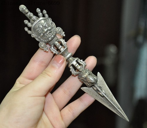 Tibetan Buddhism temple Tibetan silver Mahakala Tantra Vajra Dorje Phurba dagger - Picture 5 of 12