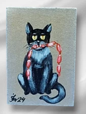ACEO Funny Black Cat 10 Original Painting Gift ACEO Portrait Pets Handmade OOAK