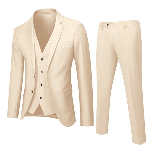 Men’s Suit Slim 3 Piece Suit Business Wedding Party Jacket Vest & Pants @ - Picture 22 of 30