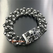 Men's Heavy Skulls Stainless Steel Curb Link Chain Bracelet Punk Biker Gothic