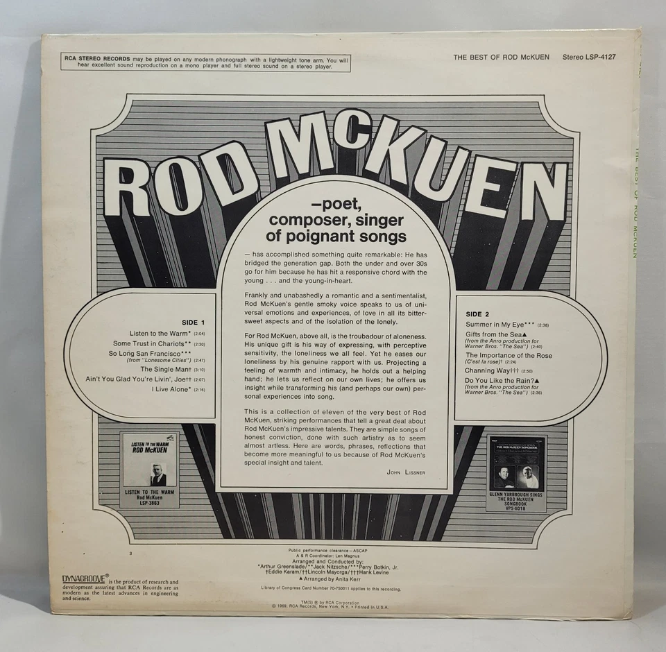 Rod McKuen - The Best Of [1969 Compilation] [Used Vinyl Record LP] - Image 2 of 4