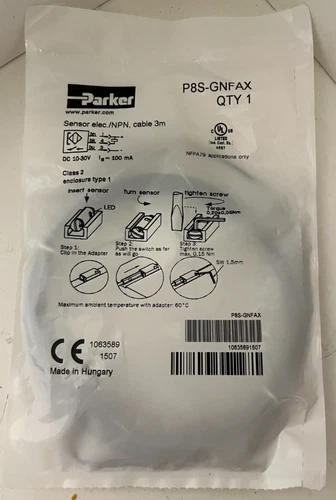 Parker P8S-GNFAX Electronic Sensor NPN 3M Cable – New Sealed in Package