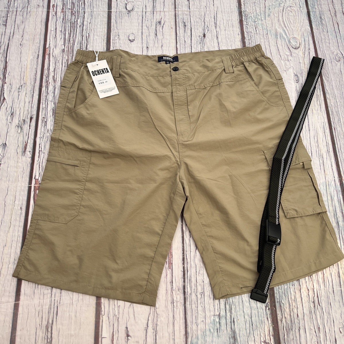 OCHENTA Men's Cargo Shorts/Belt Quick Dry Hiking Khaki Shorts Size