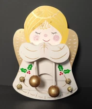 VTG 1989 Angel NCE WOOD Hand Painted Christmas Chime Harp Magnetic/Wall Hanging