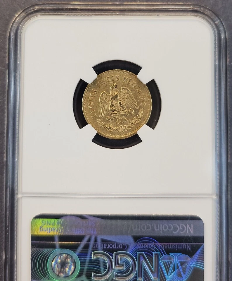 1918 MEXICO GOLD 5 PESOS G5P HIDALGO NGC AU 53 SCARCE BETTER DATE BEAUTY - Image 2 of 3