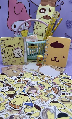 POMPOMPURIN Korb Schreibwaren Notizbücher Federmäppchen Gummi Set Konvolut SANRIO