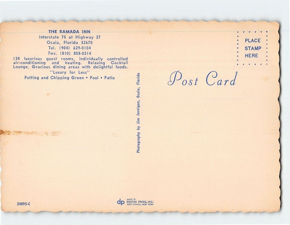 Postcard The Ramada Inn Interstate 75 at Highway 27 Ocala Florida USA