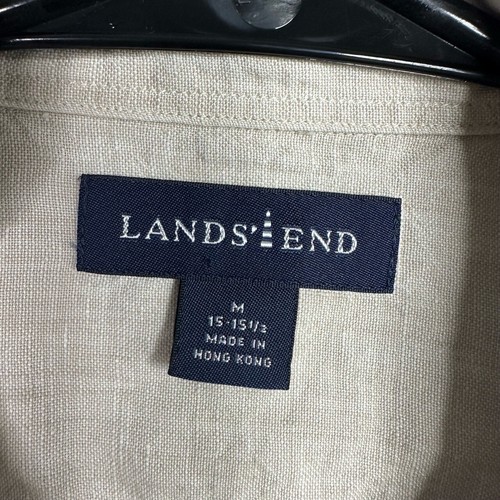 Lands' End Shirt Mens M Beige Linen Short Sleeve Embroidered Guayabera Coastal - Picture 7 of 8