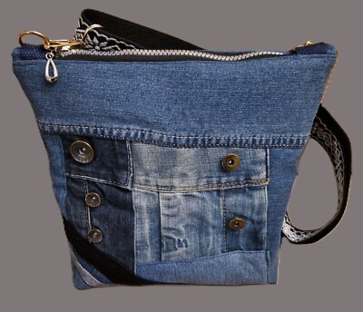 Handarbeit *Unikat*  mittler Handtasche Patchwork Jeans  Upcycling  Jeanstasche