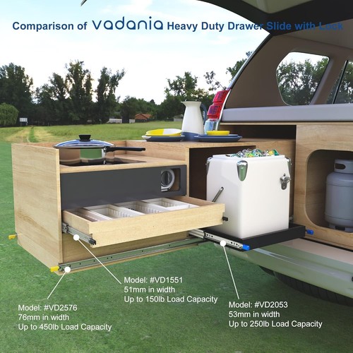 VADANIA 1000mm Heavy Duty Drawer Runners with Lock #VD2053 1 Pair, Max Load Side - Picture 6 of 9